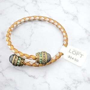 NWT LOFT White Braided Beaded Leather Wrap Bracelet